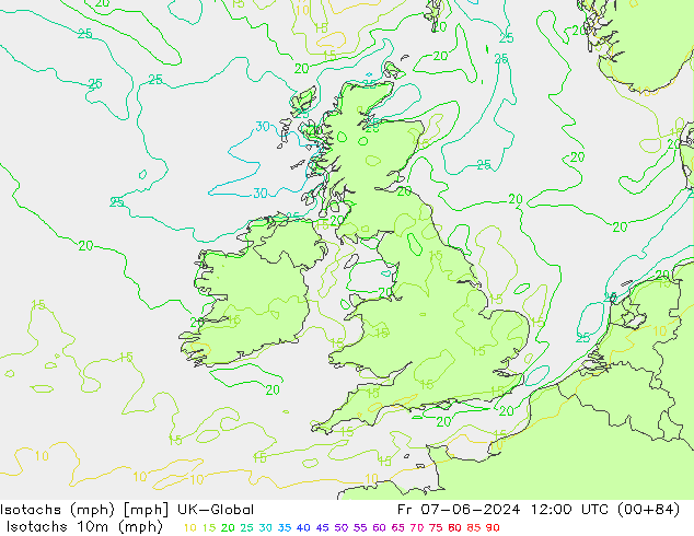 Isotachen (mph) UK-Global vr 07.06.2024 12 UTC