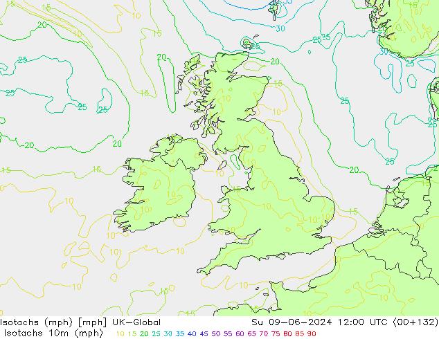 Isotachen (mph) UK-Global So 09.06.2024 12 UTC