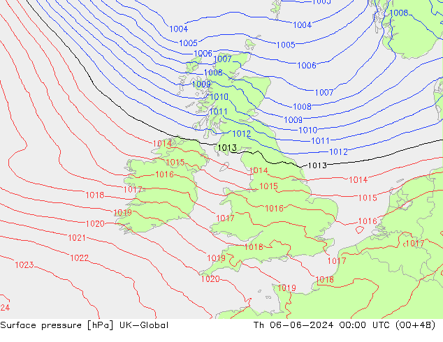 Surface pressure UK-Global Th 06.06.2024 00 UTC