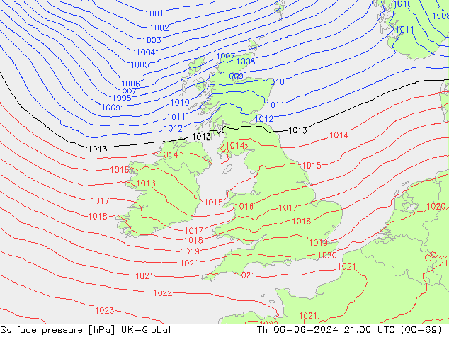 Surface pressure UK-Global Th 06.06.2024 21 UTC