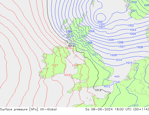 Atmosférický tlak UK-Global So 08.06.2024 18 UTC