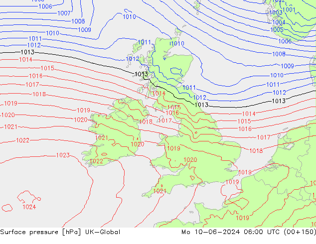 Atmosférický tlak UK-Global Po 10.06.2024 06 UTC