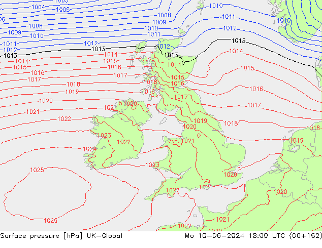 Atmosférický tlak UK-Global Po 10.06.2024 18 UTC