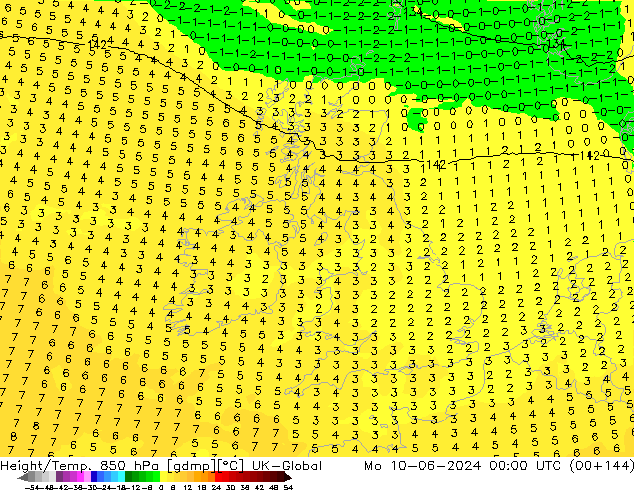 Height/Temp. 850 hPa UK-Global  10.06.2024 00 UTC