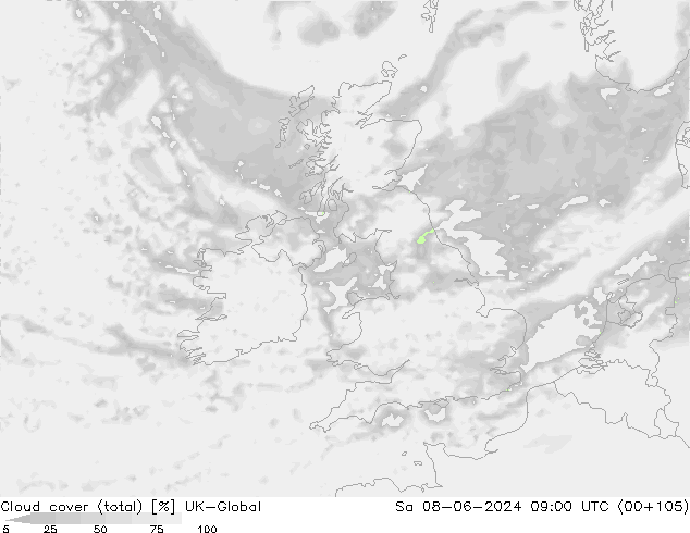 Cloud cover (total) UK-Global Sa 08.06.2024 09 UTC