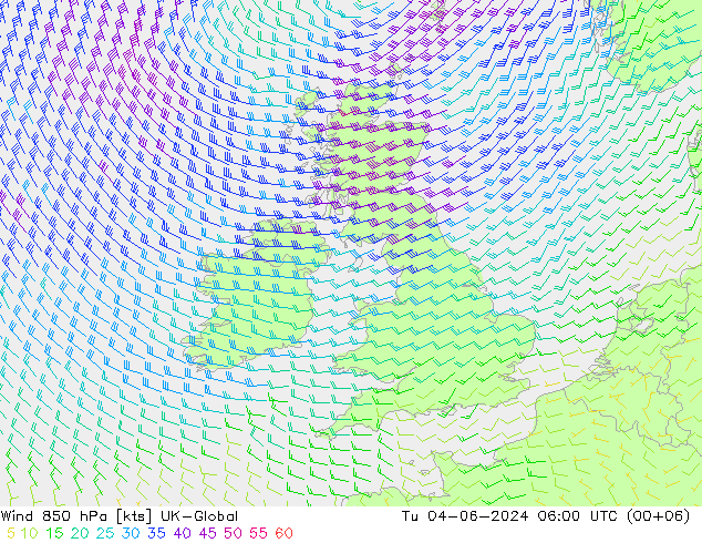 Wind 850 hPa UK-Global Út 04.06.2024 06 UTC