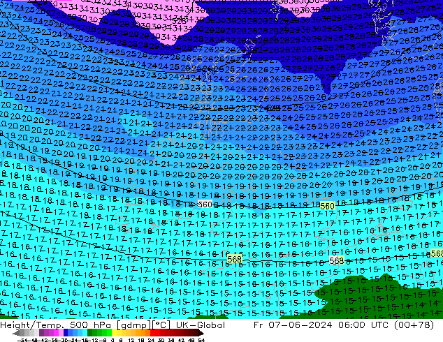 Géop./Temp. 500 hPa UK-Global ven 07.06.2024 06 UTC