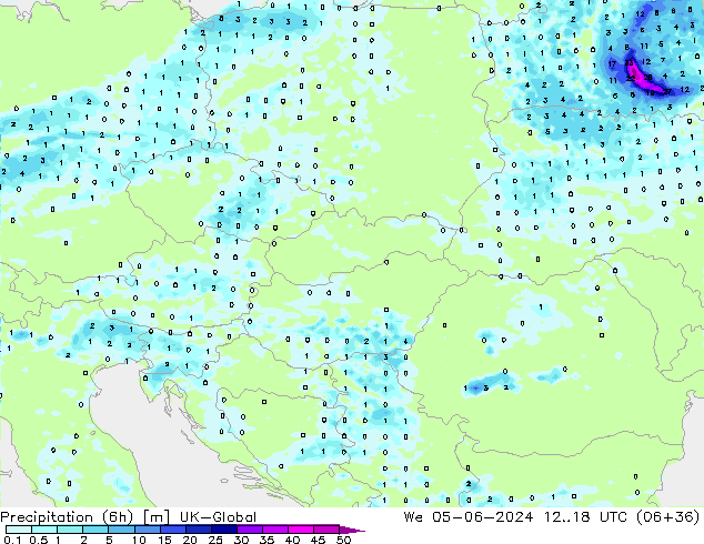 Precipitação (6h) UK-Global Qua 05.06.2024 18 UTC
