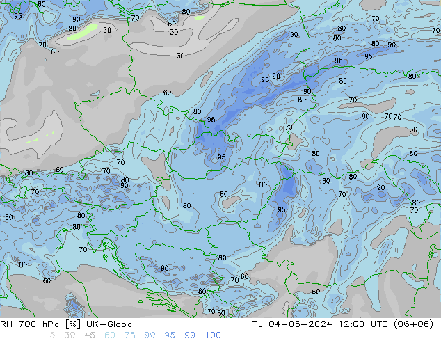 RH 700 гПа UK-Global вт 04.06.2024 12 UTC