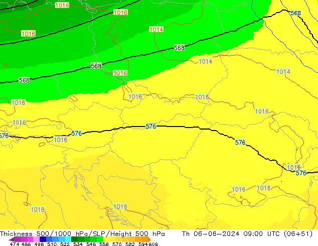 Thck 500-1000гПа UK-Global чт 06.06.2024 09 UTC