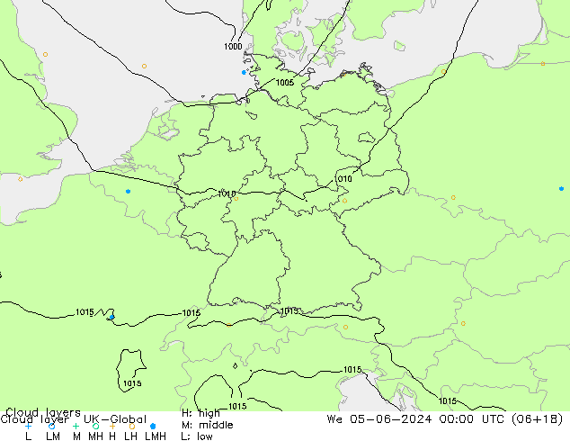 Cloud layer UK-Global mié 05.06.2024 00 UTC