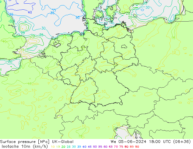 Isotachs (kph) UK-Global We 05.06.2024 18 UTC