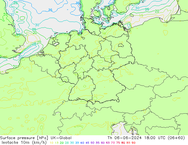 Eşrüzgar Hızları (km/sa) UK-Global Per 06.06.2024 18 UTC