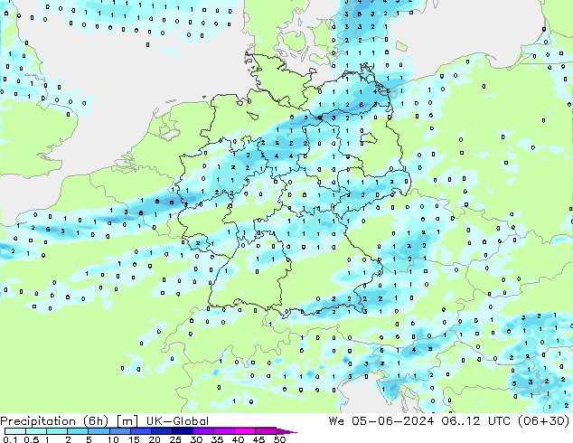 Precipitation (6h) UK-Global St 05.06.2024 12 UTC