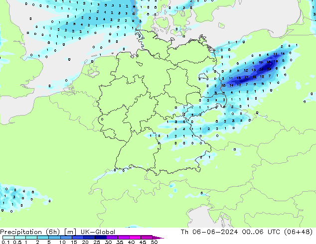 Yağış (6h) UK-Global Per 06.06.2024 06 UTC