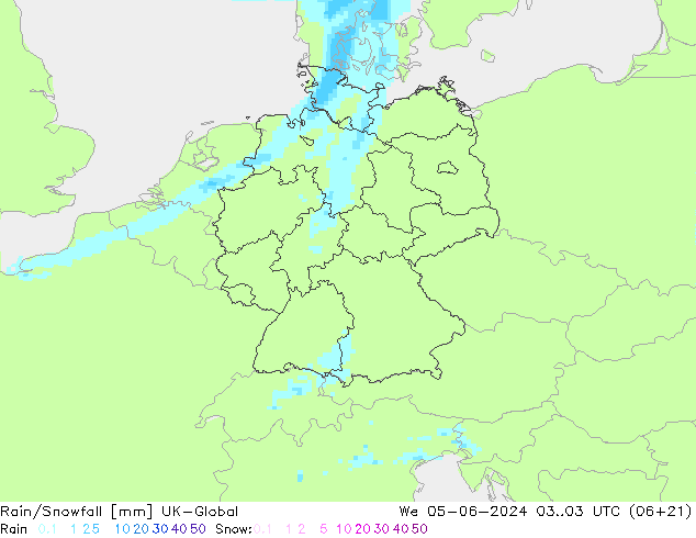 Rain/Snowfall UK-Global mer 05.06.2024 03 UTC