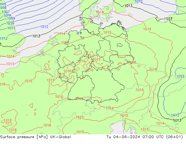 Surface pressure UK-Global Tu 04.06.2024 07 UTC