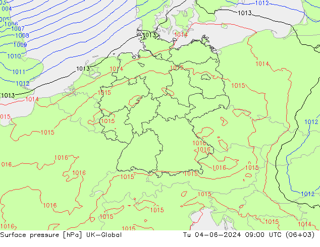 Surface pressure UK-Global Tu 04.06.2024 09 UTC