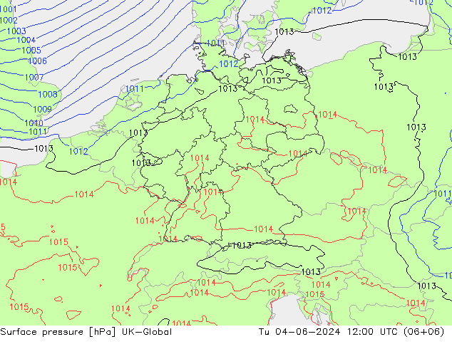 Surface pressure UK-Global Tu 04.06.2024 12 UTC