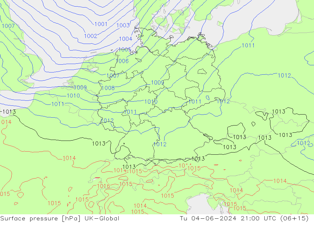 Surface pressure UK-Global Tu 04.06.2024 21 UTC