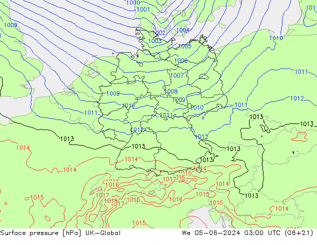 Presión superficial UK-Global mié 05.06.2024 03 UTC