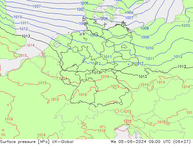 Atmosférický tlak UK-Global St 05.06.2024 09 UTC