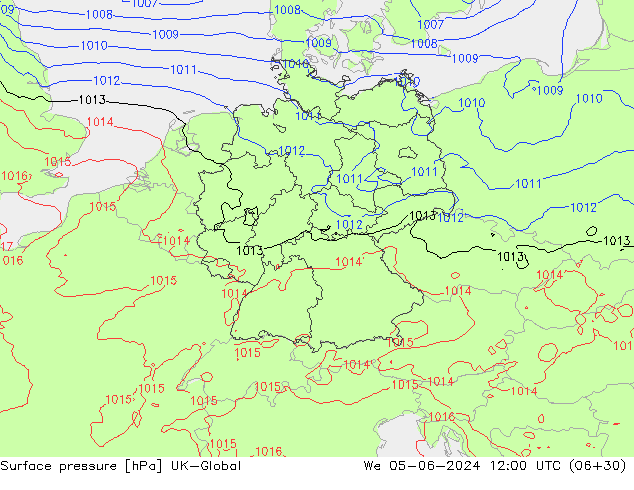 pressão do solo UK-Global Qua 05.06.2024 12 UTC