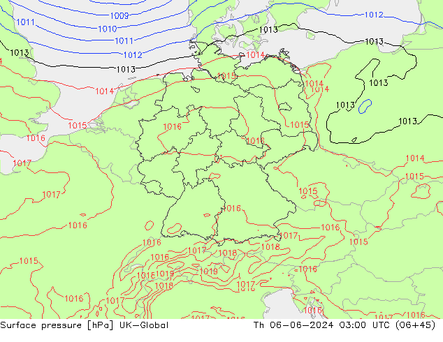 Atmosférický tlak UK-Global Čt 06.06.2024 03 UTC