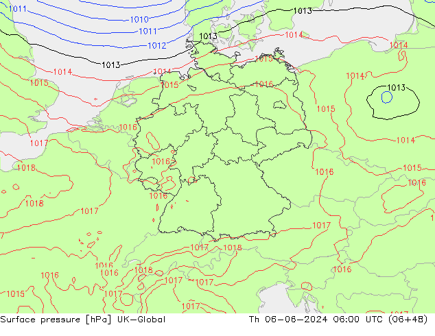 Pressione al suolo UK-Global gio 06.06.2024 06 UTC