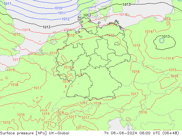 Atmosférický tlak UK-Global Čt 06.06.2024 06 UTC