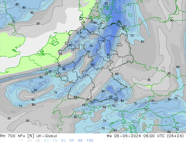 RH 700 hPa UK-Global Qua 05.06.2024 06 UTC