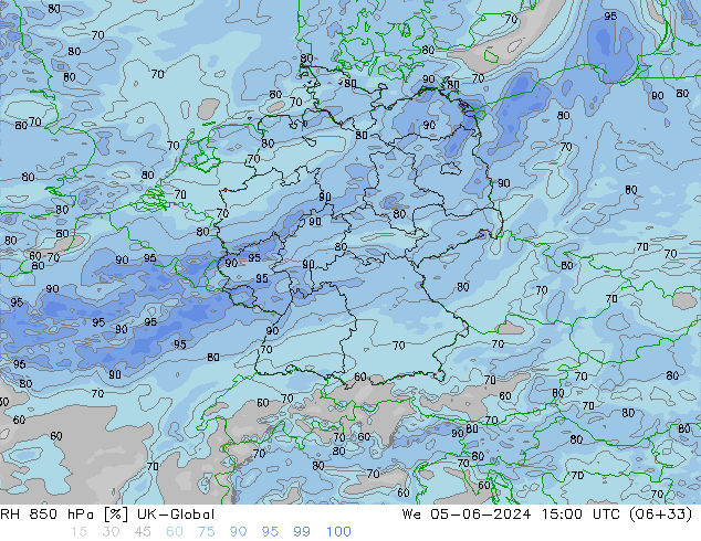 RH 850 гПа UK-Global ср 05.06.2024 15 UTC