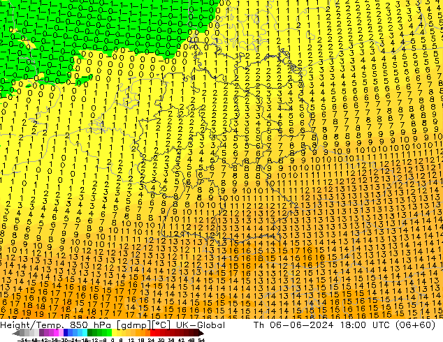 Height/Temp. 850 hPa UK-Global Do 06.06.2024 18 UTC