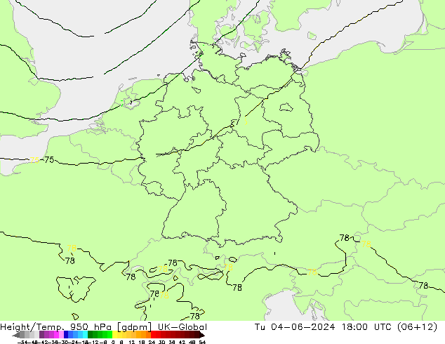 Height/Temp. 950 hPa UK-Global Tu 04.06.2024 18 UTC