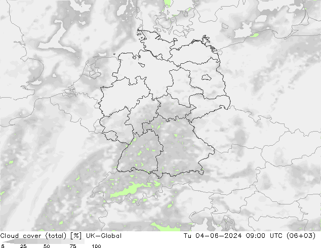 Wolken (gesamt) UK-Global Di 04.06.2024 09 UTC