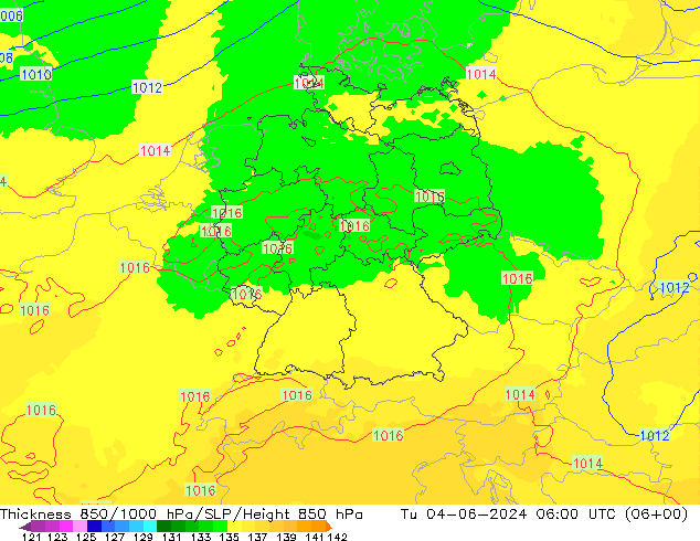 Thck 850-1000 hPa UK-Global Tu 04.06.2024 06 UTC