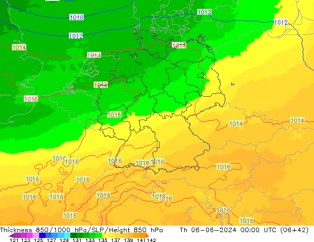 Dikte 850-1000 hPa UK-Global do 06.06.2024 00 UTC