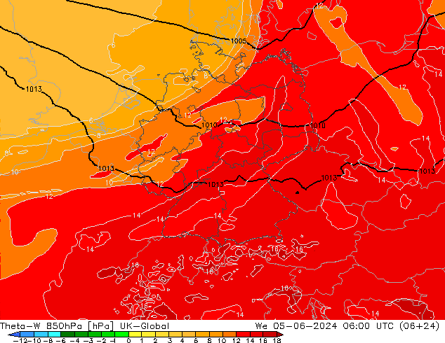 Theta-W 850hPa UK-Global mer 05.06.2024 06 UTC