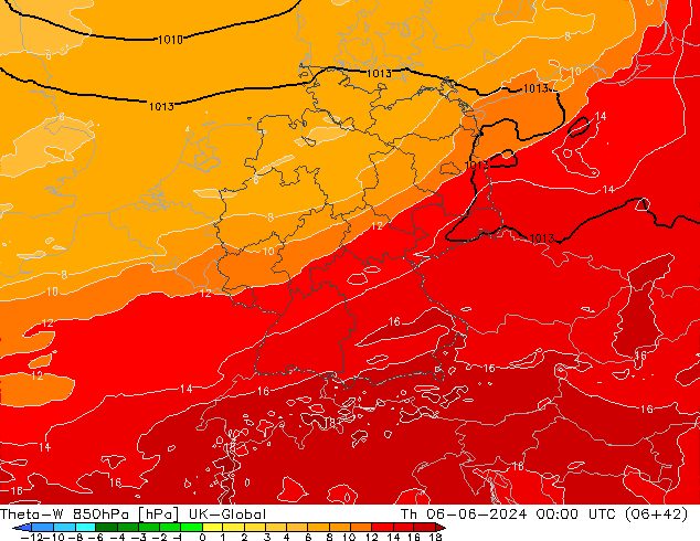 Theta-W 850hPa UK-Global Per 06.06.2024 00 UTC