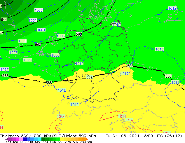 Dikte 500-1000hPa UK-Global di 04.06.2024 18 UTC