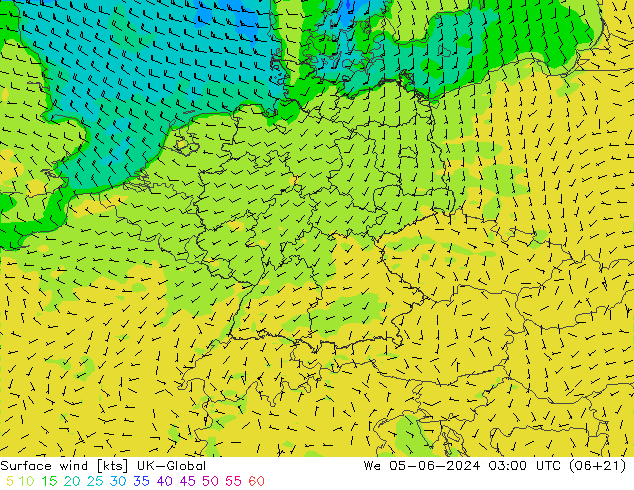 Vento 10 m UK-Global mer 05.06.2024 03 UTC