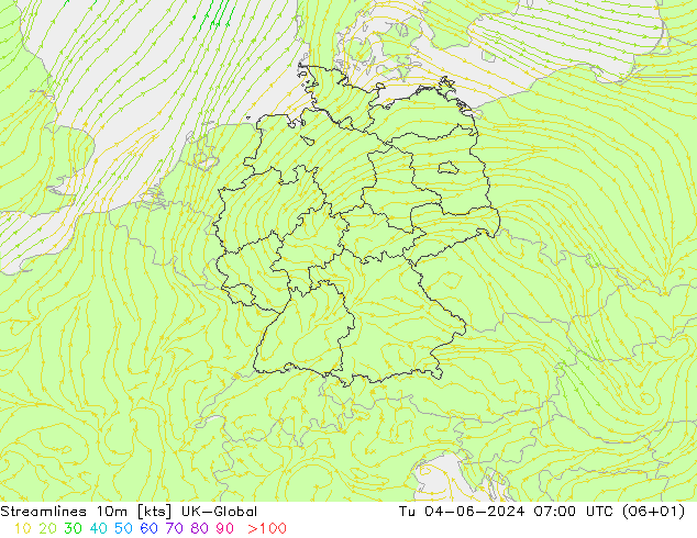 Streamlines 10m UK-Global Tu 04.06.2024 07 UTC