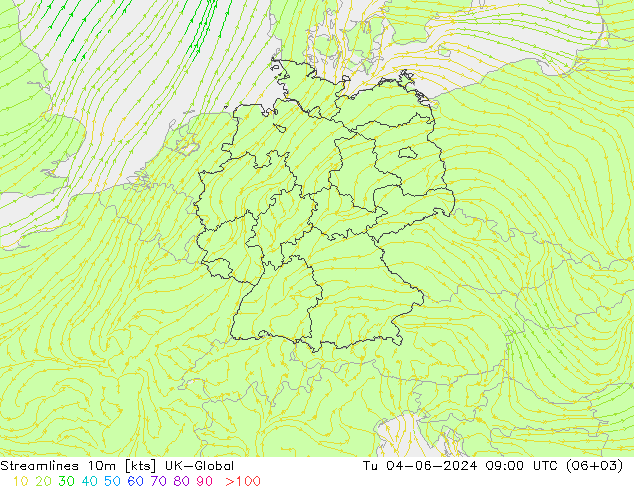 Streamlines 10m UK-Global Tu 04.06.2024 09 UTC