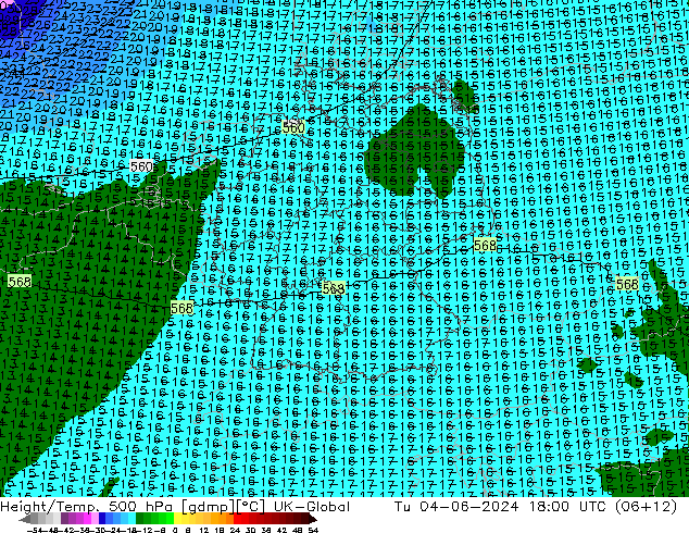 Height/Temp. 500 hPa UK-Global  04.06.2024 18 UTC