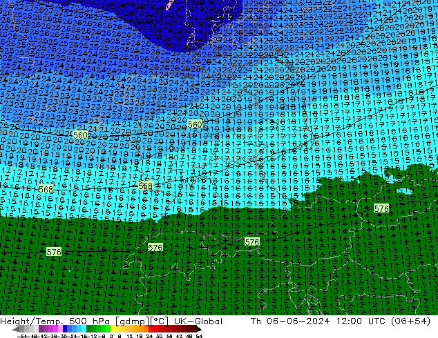 Height/Temp. 500 гПа UK-Global чт 06.06.2024 12 UTC