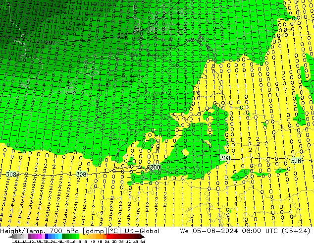 Hoogte/Temp. 700 hPa UK-Global wo 05.06.2024 06 UTC