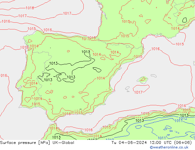 Atmosférický tlak UK-Global Út 04.06.2024 12 UTC
