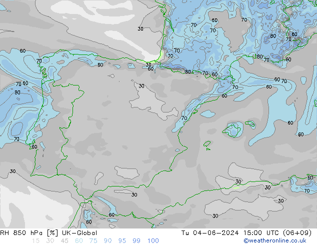 RH 850 hPa UK-Global Út 04.06.2024 15 UTC