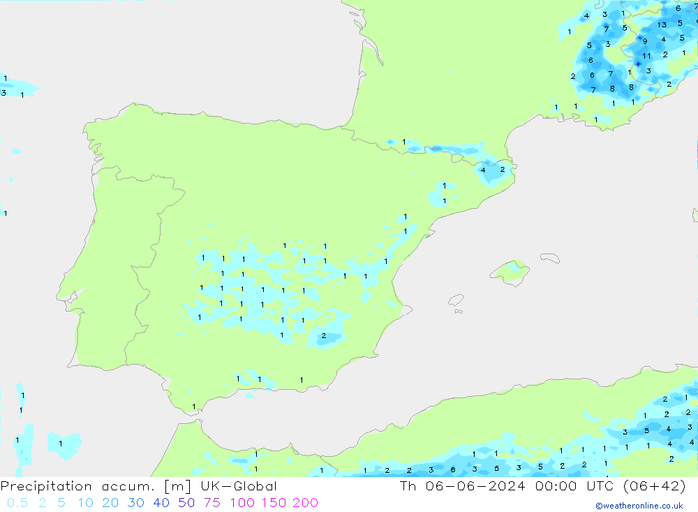 Totale neerslag UK-Global do 06.06.2024 00 UTC