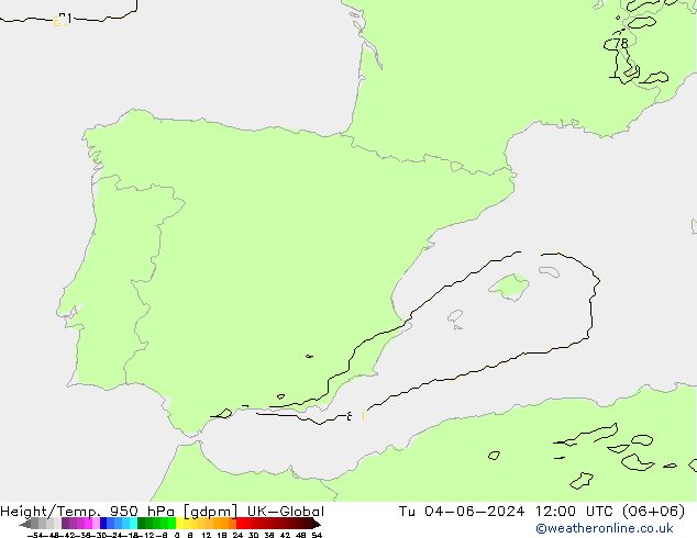 Height/Temp. 950 hPa UK-Global  04.06.2024 12 UTC